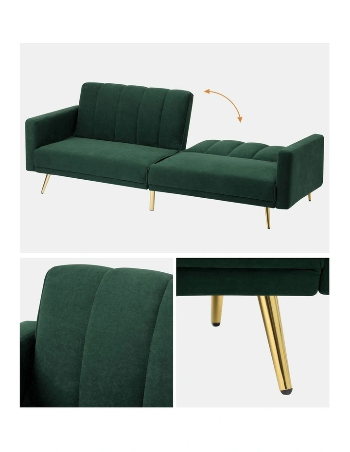 Oikiture 3 Seater Sofa Bed Couch Convertible Lounge Recliner Beds Velvet Green image 7
