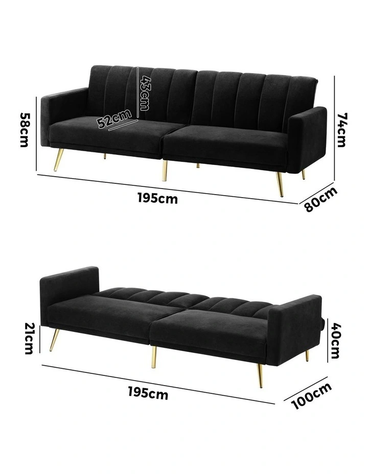 Oikiture 3-Seater Sofa Bed Couch  Convertible Lounge Recliner Sofabeds Velvet image 3
