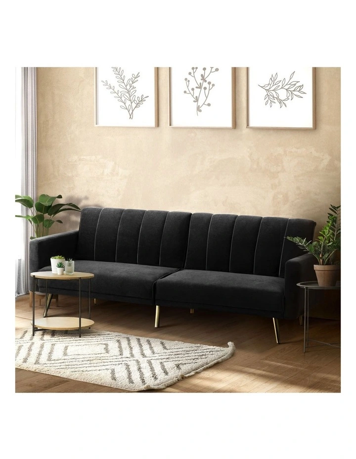 Oikiture 3-Seater Sofa Bed Couch  Convertible Lounge Recliner Sofabeds Velvet image 4