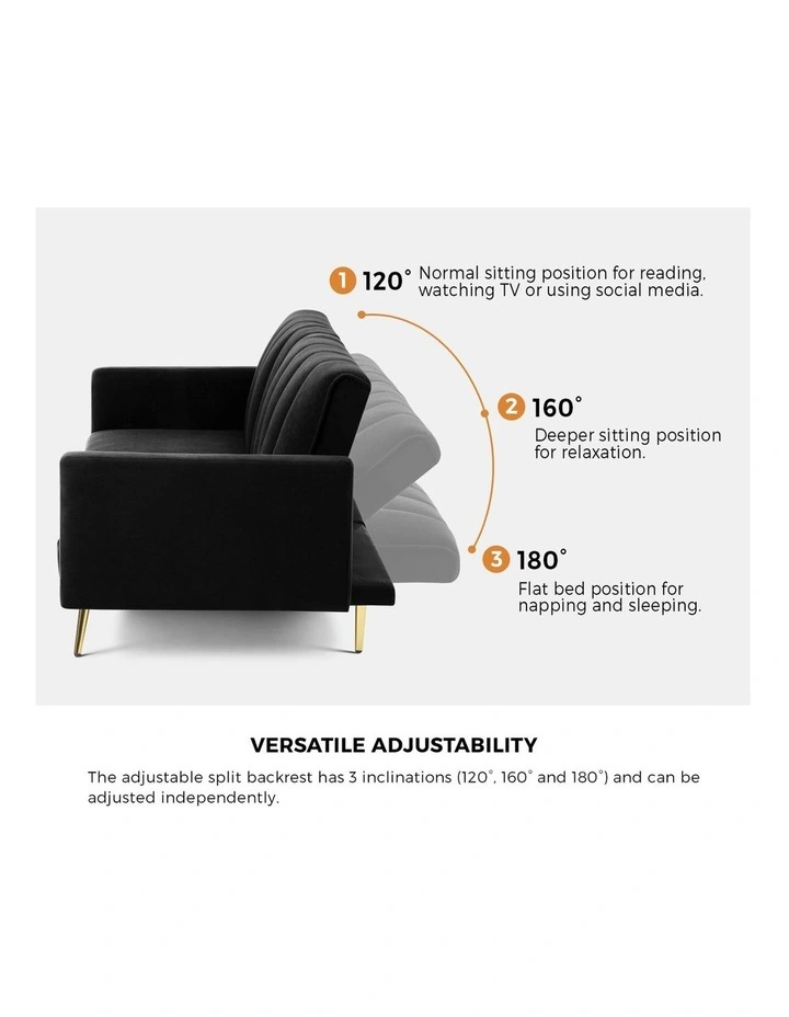 Oikiture 3-Seater Sofa Bed Couch  Convertible Lounge Recliner Sofabeds Velvet image 6