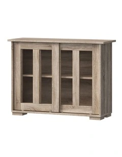 Oikiture Sideboard Buffet Cupboard Storage Cabinet Glass Sliding Door Natural