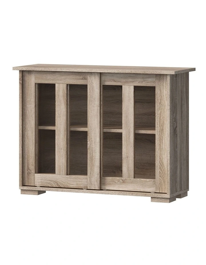 Oikiture Sideboard Buffet Cupboard Storage Cabinet Glass Sliding Door Natural image 1