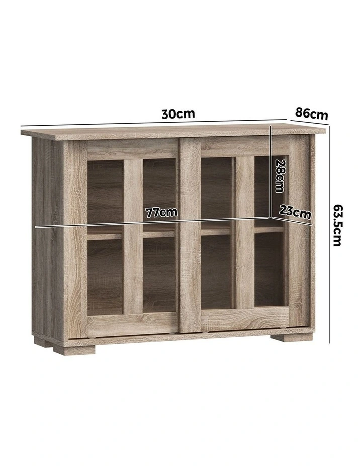 Oikiture Sideboard Buffet Cupboard Storage Cabinet Glass Sliding Door Natural image 3