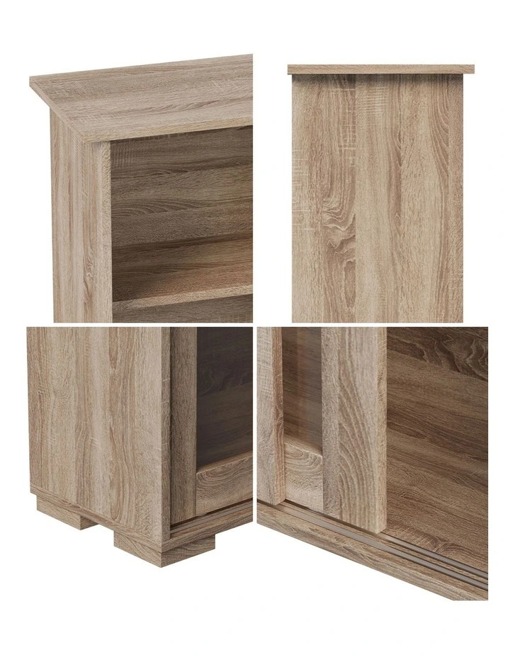 Oikiture Sideboard Buffet Cupboard Storage Cabinet Glass Sliding Door Natural image 6