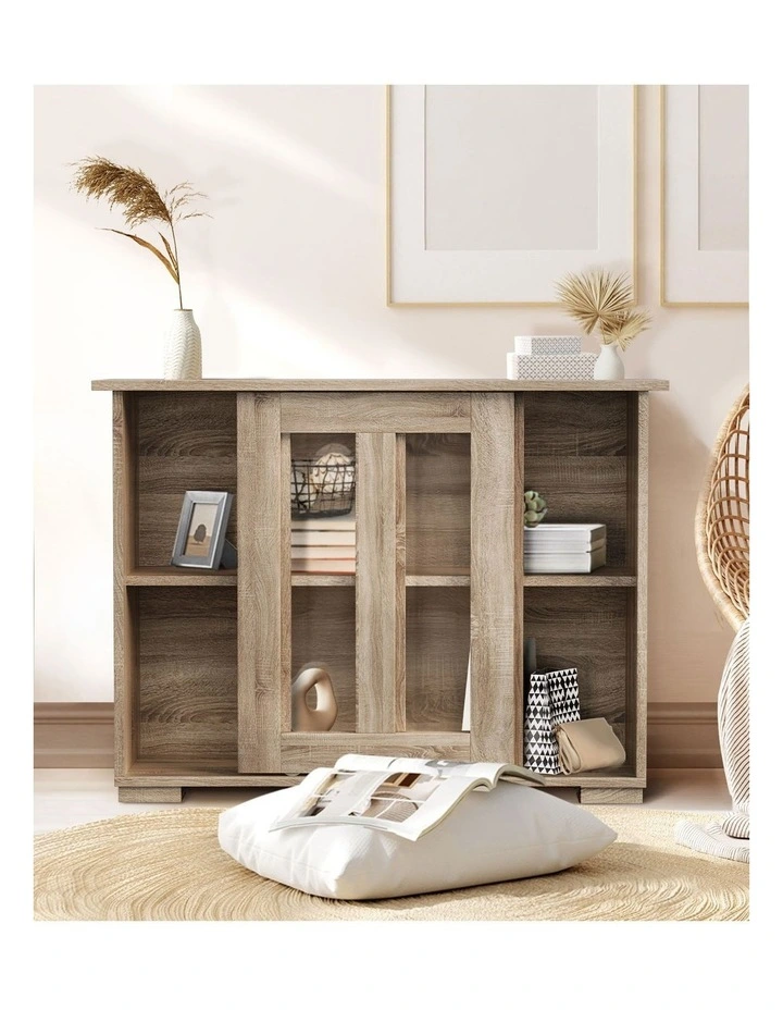 Oikiture Sideboard Buffet Cupboard Storage Cabinet Glass Sliding Door Natural image 7