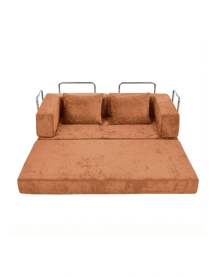 Oikiture Convertible Modular Sofa Bed Chenille Floor Sleeper Couch Burnt Orange image 2