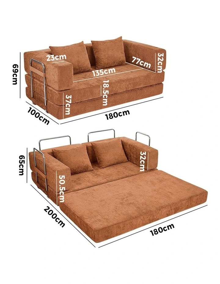 Oikiture Convertible Modular Sofa Bed Chenille Floor Sleeper Couch Burnt Orange image 3