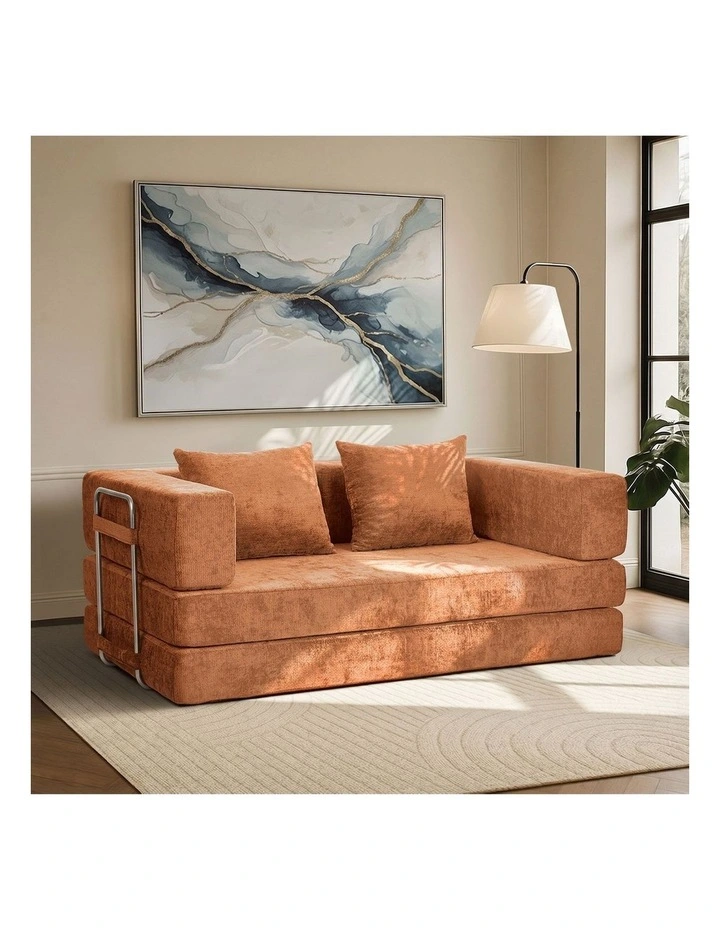 Oikiture Convertible Modular Sofa Bed Chenille Floor Sleeper Couch Burnt Orange image 4