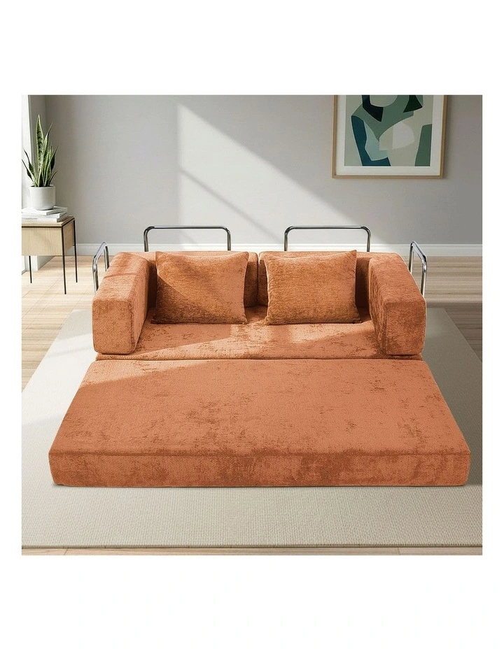 Oikiture Convertible Modular Sofa Bed Chenille Floor Sleeper Couch Burnt Orange image 5