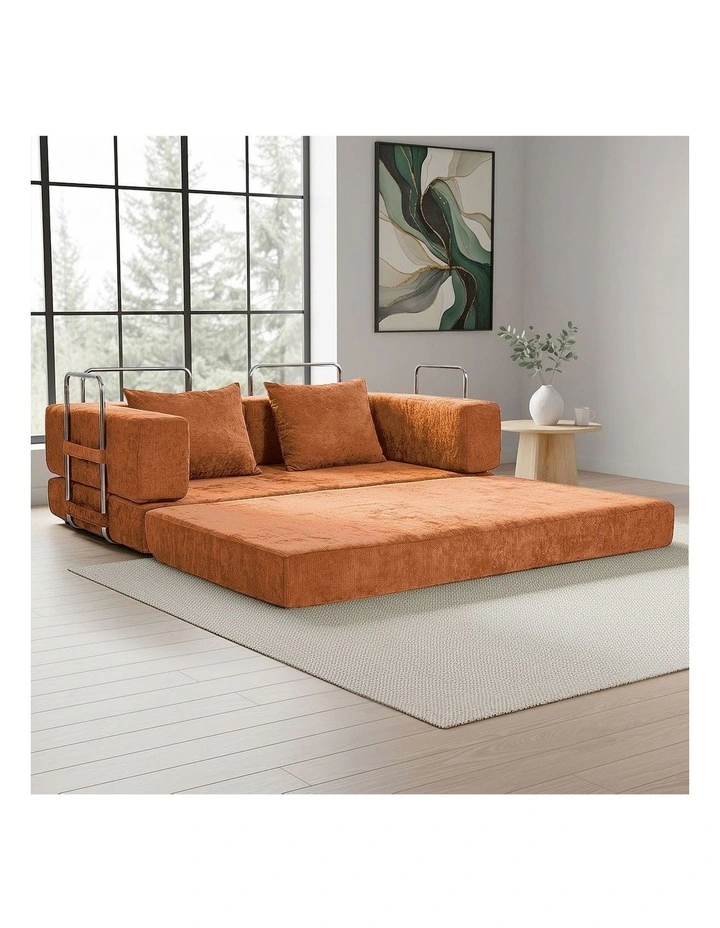 Oikiture Convertible Modular Sofa Bed Chenille Floor Sleeper Couch Burnt Orange image 6