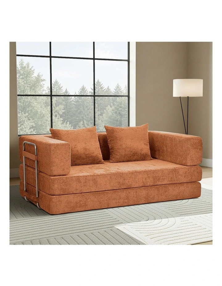 Oikiture Convertible Modular Sofa Bed Chenille Floor Sleeper Couch Burnt Orange image 7