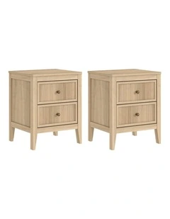 LINDLEY Bedside Table 2 Drawer Modern Nightstand Set of 2 - Foil-laminated Particleboard & MDF