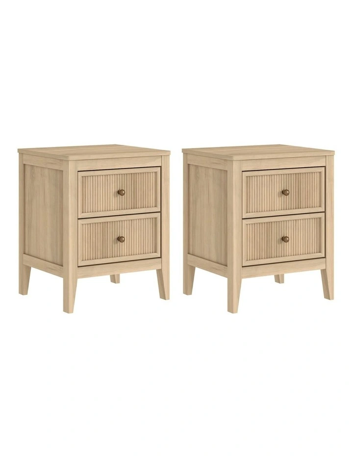 LINDLEY Bedside Table 2 Drawer Modern Nightstand Set of 2 - Foil-laminated Particleboard & MDF image 1