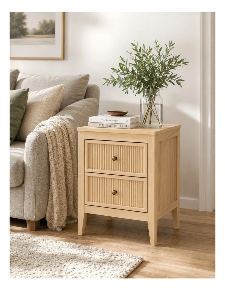 LINDLEY Bedside Table 2 Drawer Modern Nightstand Set of 2 - Foil-laminated Particleboard & MDF image 2