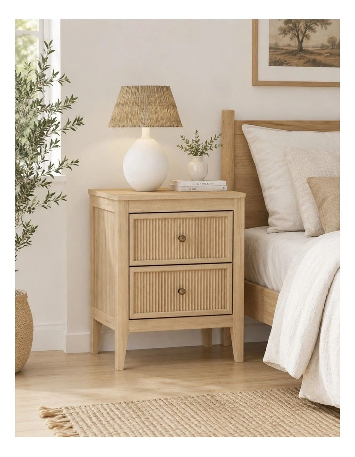 LINDLEY Bedside Table 2 Drawer Modern Nightstand Set of 2 - Foil-laminated Particleboard & MDF image 4