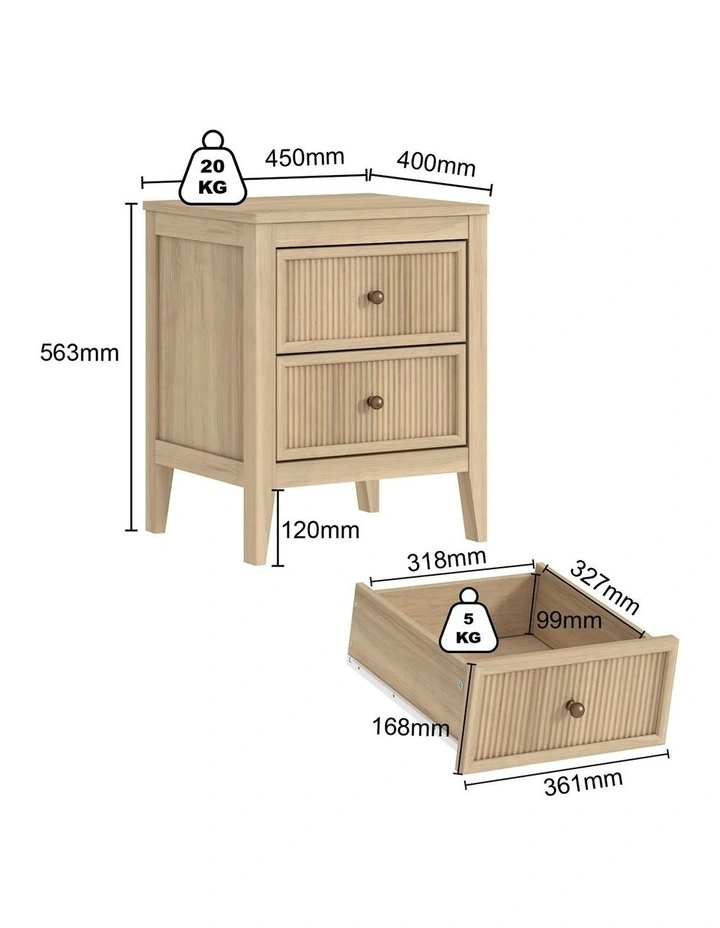 LINDLEY Bedside Table 2 Drawer Modern Nightstand Set of 2 - Foil-laminated Particleboard & MDF image 6