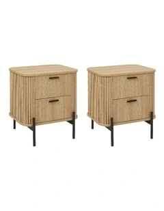 Fluted Bedside Table Set of 2 Modern Nightstand - Foil-laminated Particleboard & MDF/oak