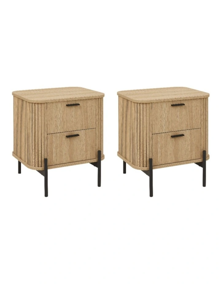 Fluted Bedside Table Set of 2 Modern Nightstand - Foil-laminated Particleboard & MDF/oak image 1