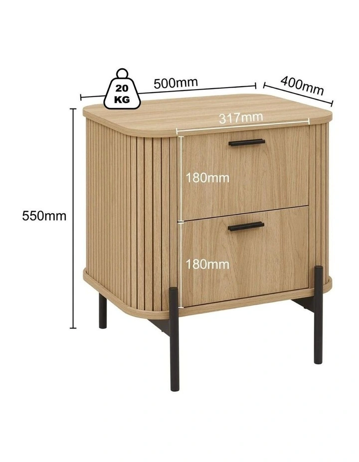 Fluted Bedside Table Set of 2 Modern Nightstand - Foil-laminated Particleboard & MDF/oak image 6