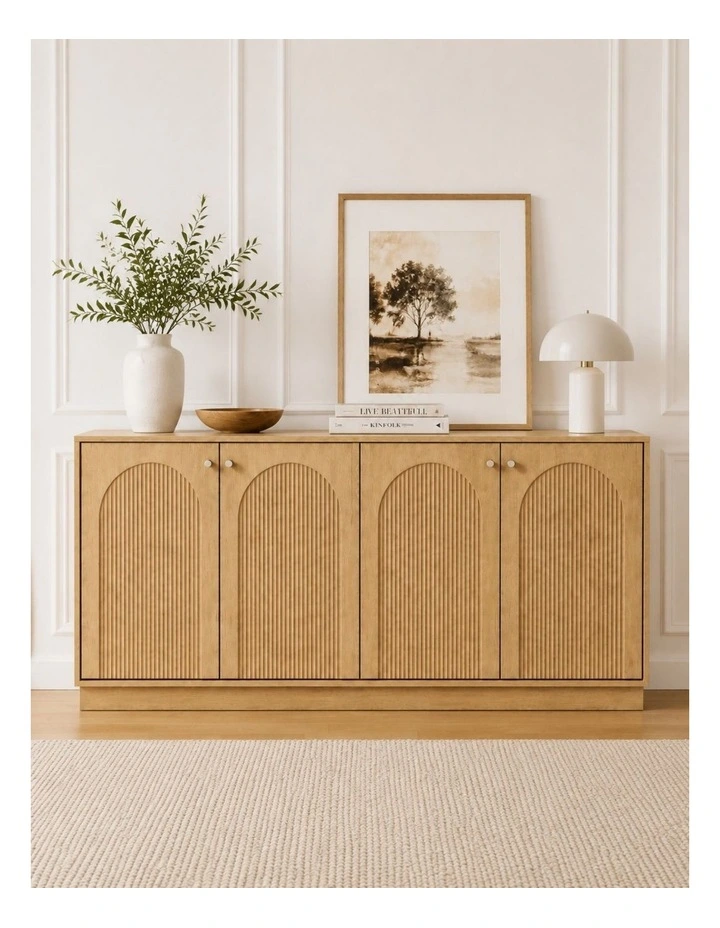 Modern Natural Oak Buffet Sideboard Cabinet with Arched Doors image 2