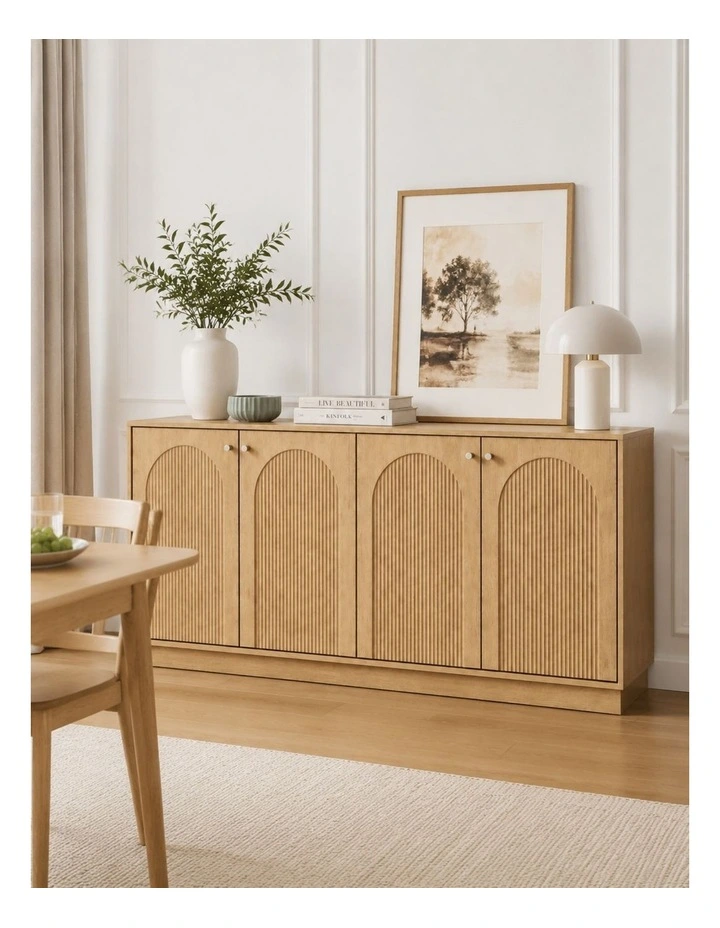Modern Natural Oak Buffet Sideboard Cabinet with Arched Doors image 3