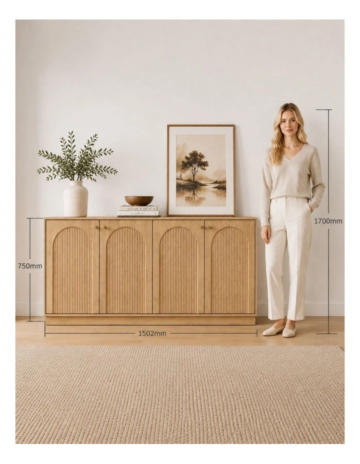 Modern Natural Oak Buffet Sideboard Cabinet with Arched Doors image 4