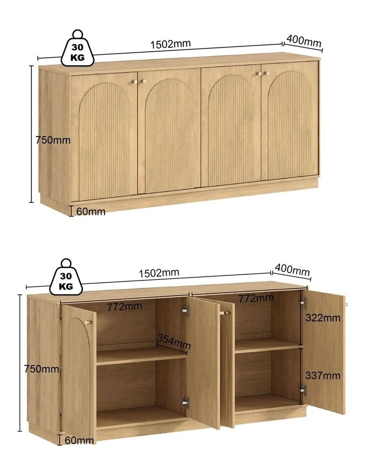 Modern Natural Oak Buffet Sideboard Cabinet with Arched Doors image 6