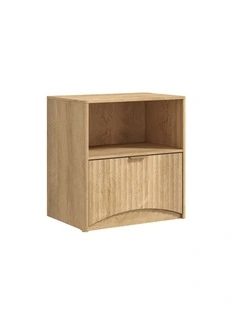 Natural Oak Bedside Table with Curved Front Drawer & Open Display Shelf
