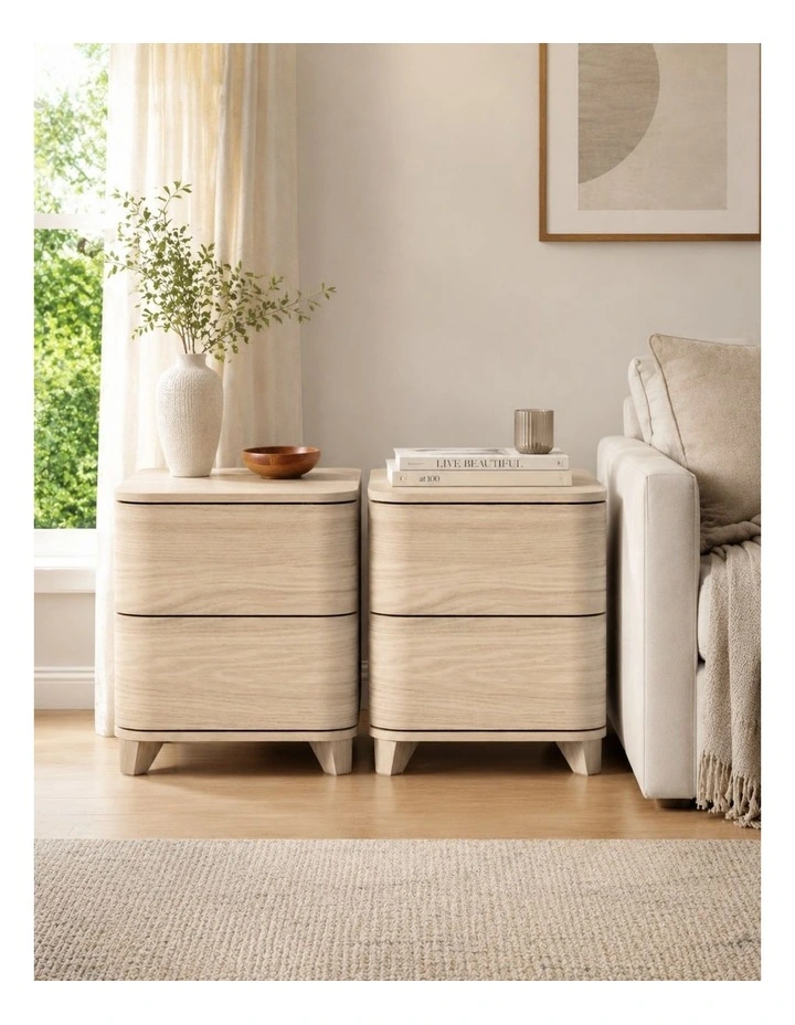 ARDEN Natural Oak 2 Drawer Bedside table Set of 2 - Foil-laminated Particleboard & MDF image 3