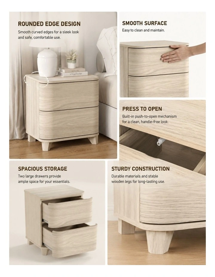 ARDEN Natural Oak 2 Drawer Bedside table Set of 2 - Foil-laminated Particleboard & MDF image 4