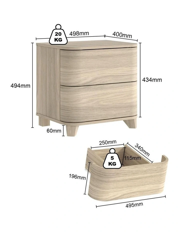 ARDEN Natural Oak 2 Drawer Bedside table Set of 2 - Foil-laminated Particleboard & MDF image 7