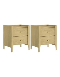 Light Oak Bedside Table with Gallery Top Set of 2 - Foil-laminated Particleboard & MDF/oak