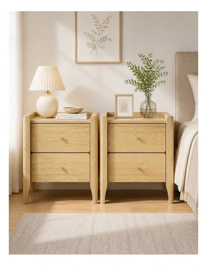 Light Oak Bedside Table with Gallery Top Set of 2 - Foil-laminated Particleboard & MDF/oak image 3
