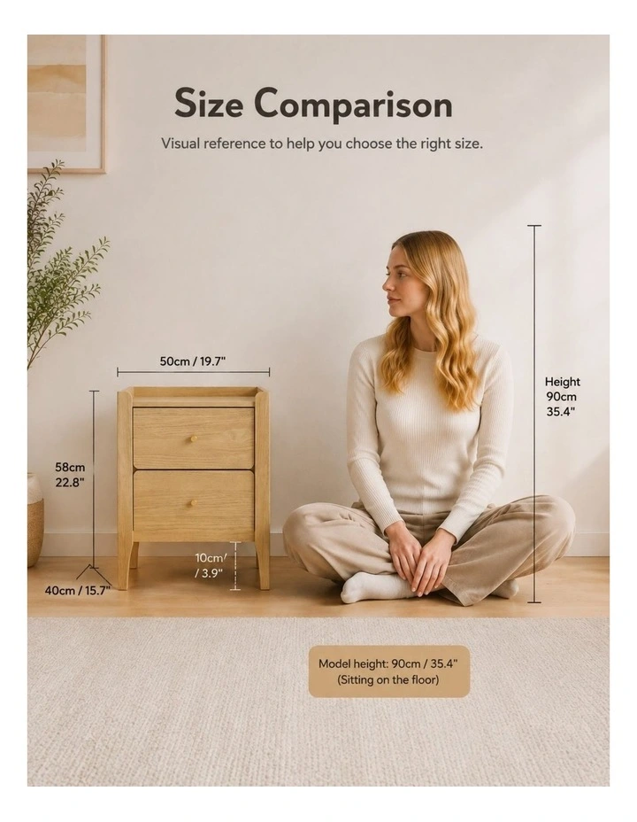 Light Oak Bedside Table with Gallery Top Set of 2 - Foil-laminated Particleboard & MDF/oak image 4