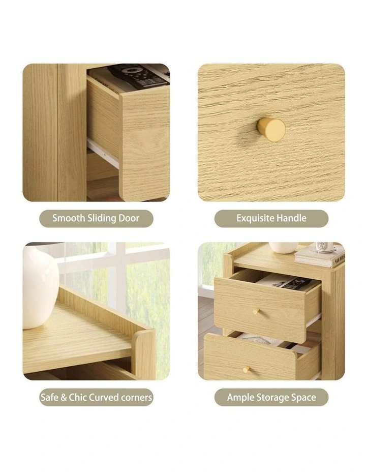 Light Oak Bedside Table with Gallery Top Set of 2 - Foil-laminated Particleboard & MDF/oak image 6