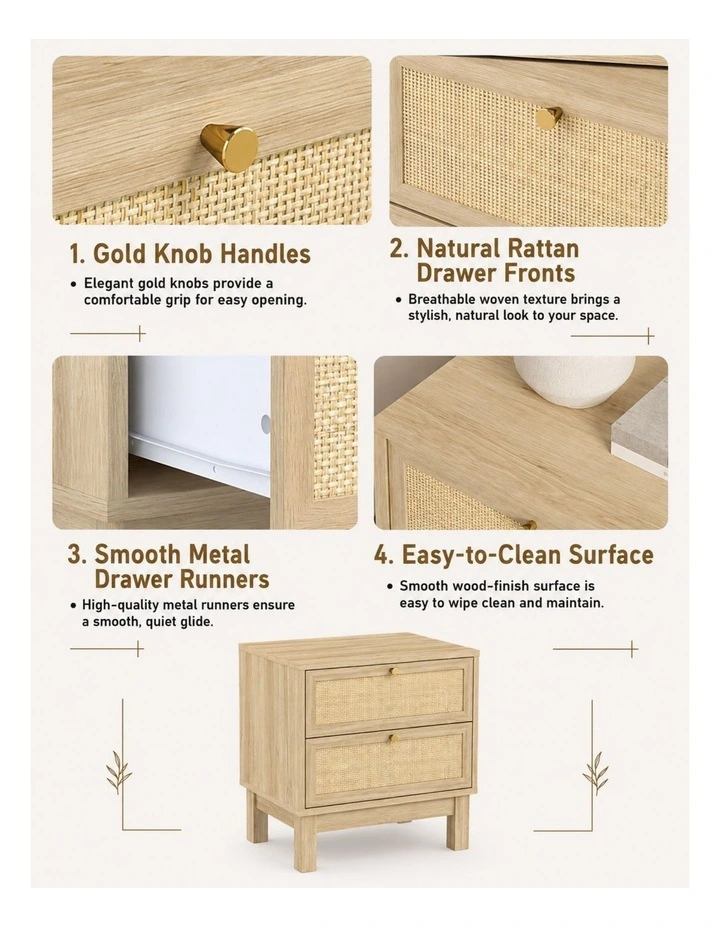 Ballina 2 - Drawer Bedside Table Set of 2 - Foil-laminated Particleboard & MDF/oak image 5