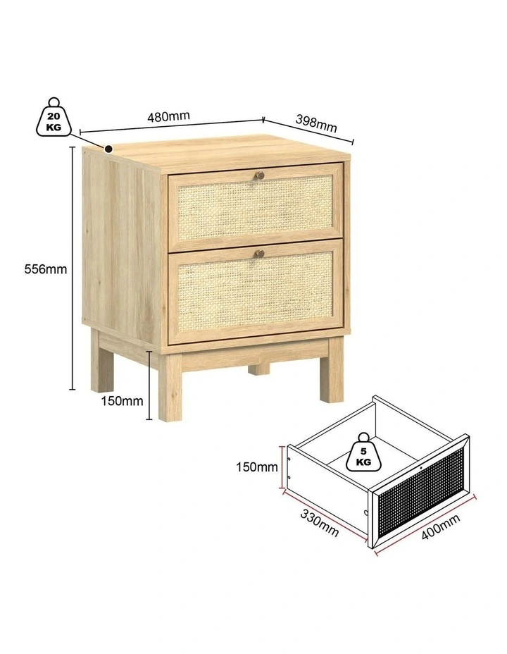Ballina 2 - Drawer Bedside Table Set of 2 - Foil-laminated Particleboard & MDF/oak image 7