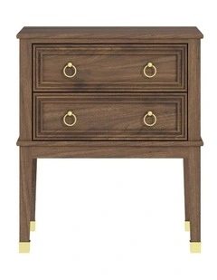 Vintage Walnut 2-Drawer Bedside Table with Gold Ring Pulls