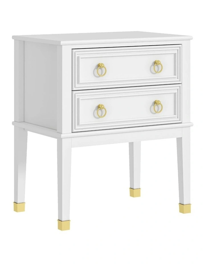 White 2-Drawer Bedside Table Vintage Timber End Side Cabinet image 1