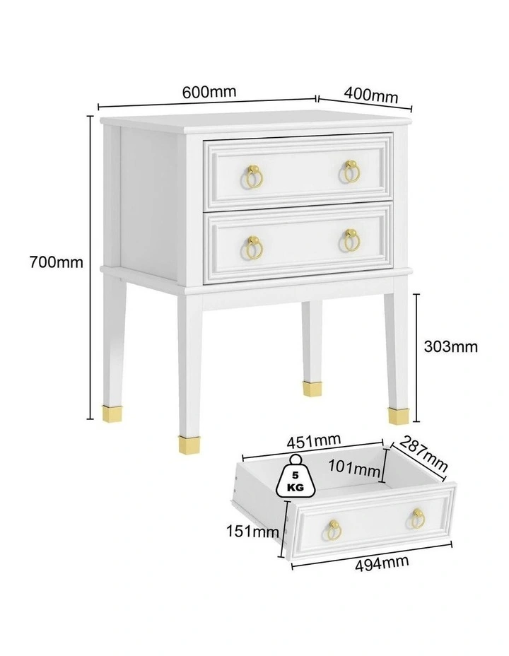 White 2-Drawer Bedside Table Vintage Timber End Side Cabinet image 4
