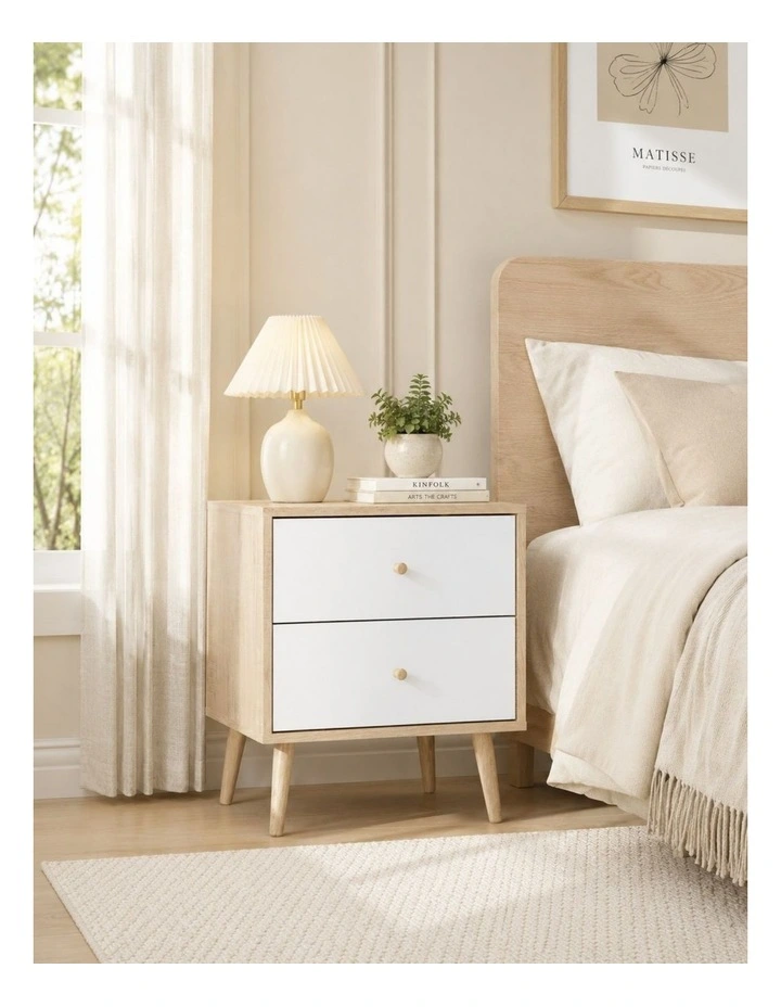 Adriana Bedside Table Set of 2 Elegant Nightstand - Foil-laminated Particleboard & MDF image 2