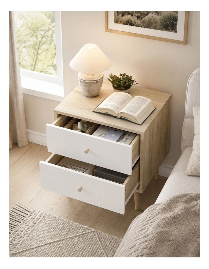 Adriana Bedside Table Set of 2 Elegant Nightstand - Foil-laminated Particleboard & MDF image 3
