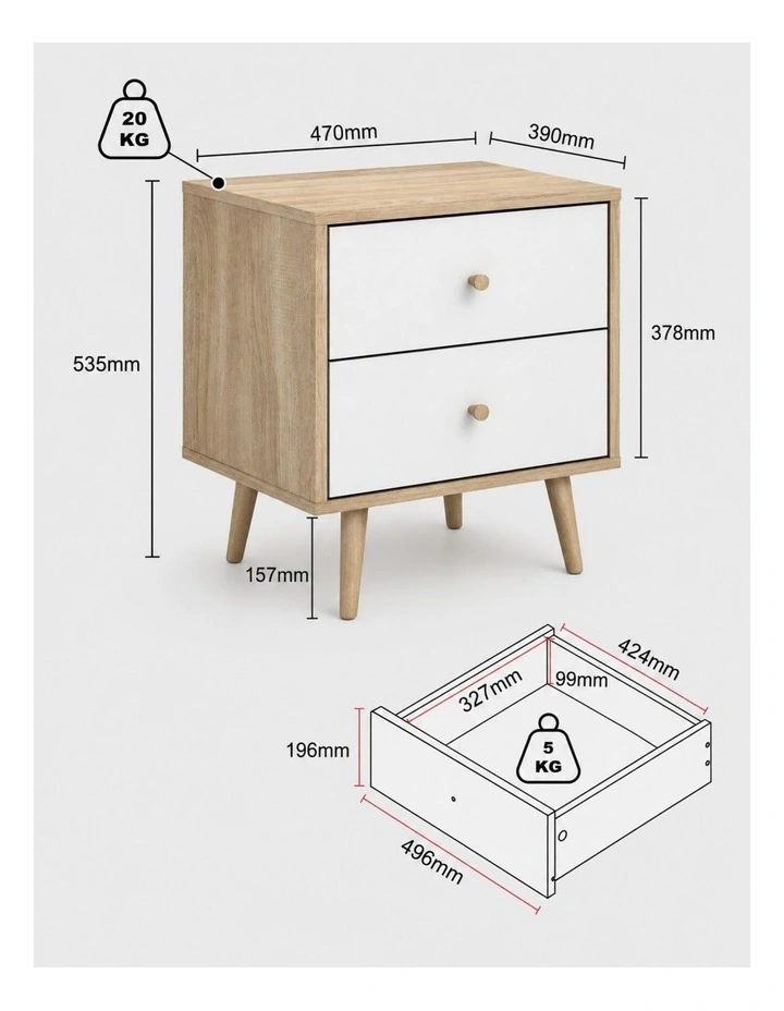 Adriana Bedside Table Set of 2 Elegant Nightstand - Foil-laminated Particleboard & MDF image 6