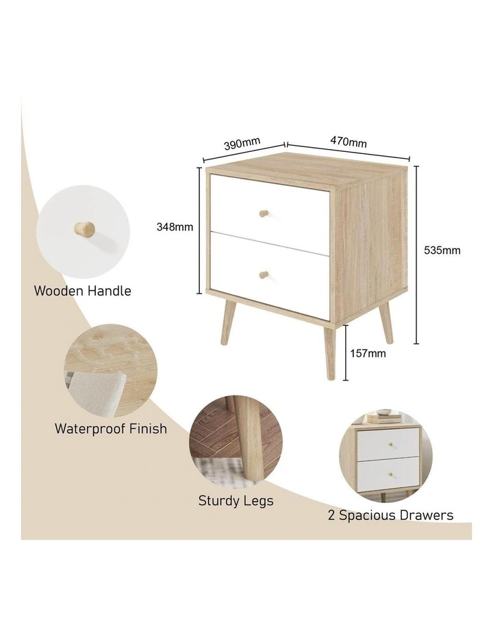 Adriana Bedside Table Set of 2 Elegant Nightstand - Foil-laminated Particleboard & MDF image 7