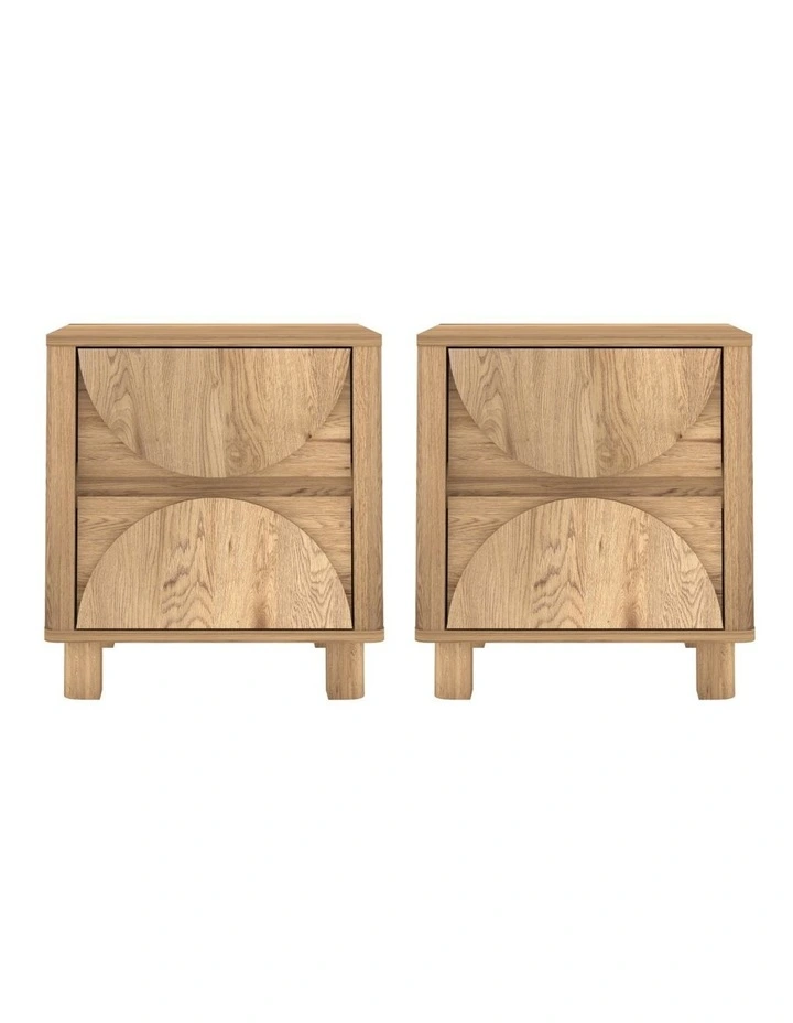 BYRON Bedside Table with 2 Drawers Set of 2 - Foil-laminated Particleboard & MDF/oak image 1