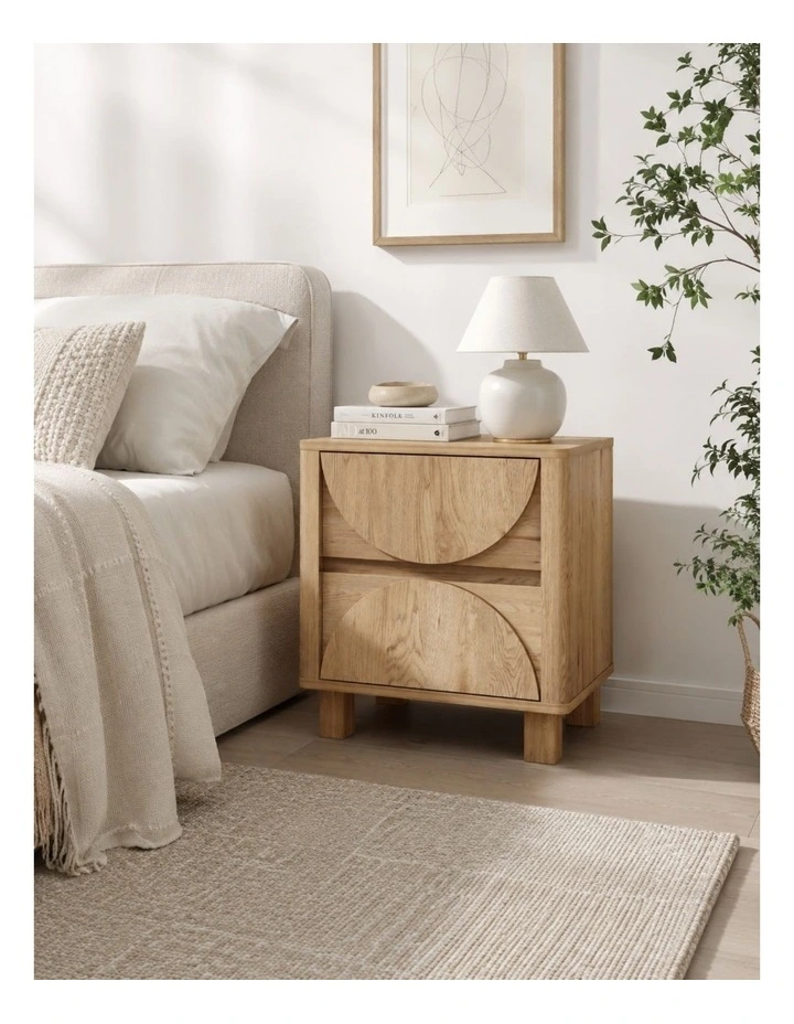 BYRON Bedside Table with 2 Drawers Set of 2 - Foil-laminated Particleboard & MDF/oak image 2