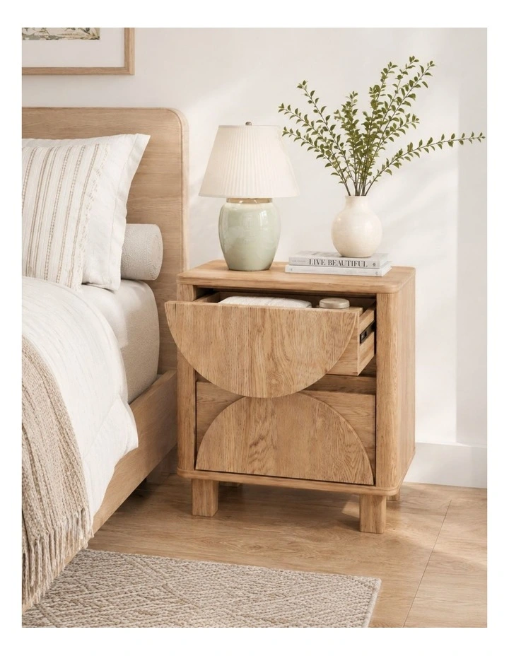 BYRON Bedside Table with 2 Drawers Set of 2 - Foil-laminated Particleboard & MDF/oak image 3