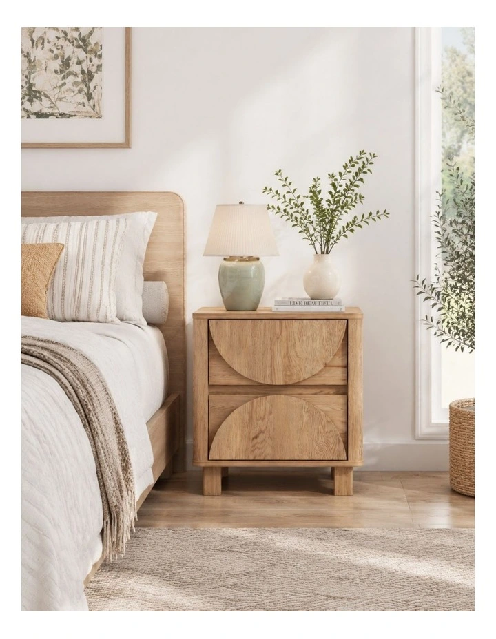 BYRON Bedside Table with 2 Drawers Set of 2 - Foil-laminated Particleboard & MDF/oak image 4