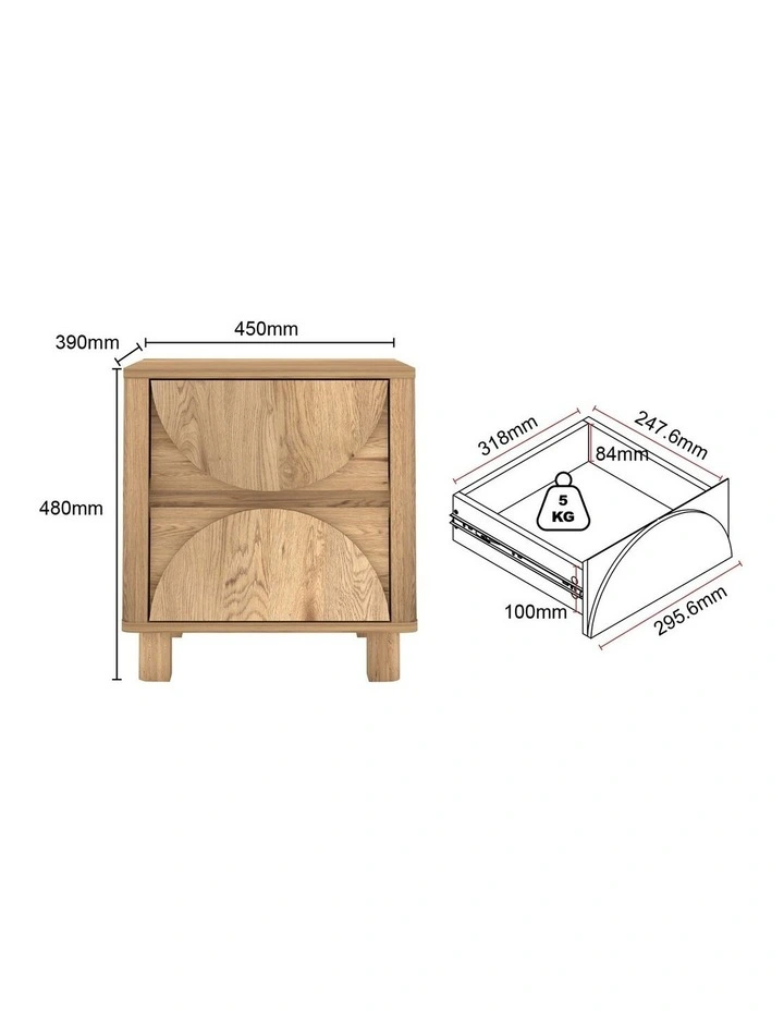 BYRON Bedside Table with 2 Drawers Set of 2 - Foil-laminated Particleboard & MDF/oak image 6