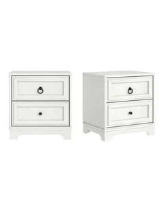 CABOT White 2 Drawer Bedside Table Set of 2- Foil-laminated Particleboard & MDF/White